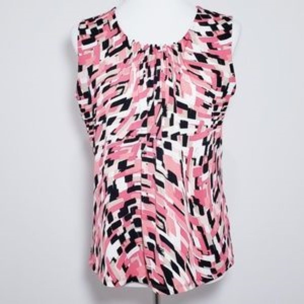 JONES STUDIO pink/peach/black print sleeveless top ✔medium